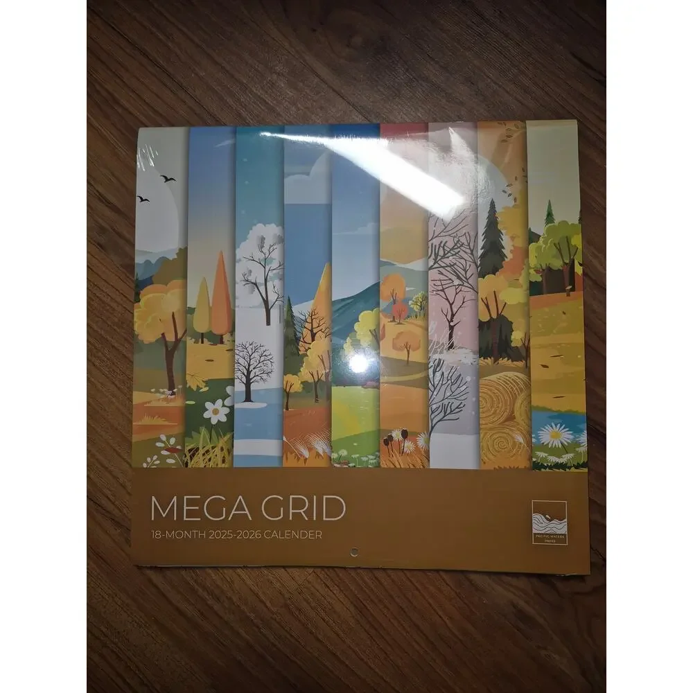 Amazon 18-Month 2025-2026 Mega Grid Nature Landscape Cartoon Wall Calendar s33